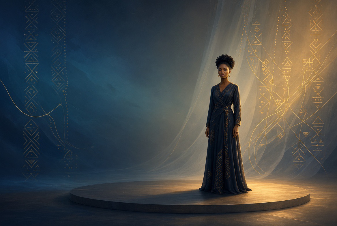 Here’s a featured image crafted specifically for 50 Days to 50: The Girl Who Renamed Herself. It leans into the quiet rebirth, the stage metaphor, the ancestral thread of the name Muthoni, and that moment of stepping forward from the audience into the light.